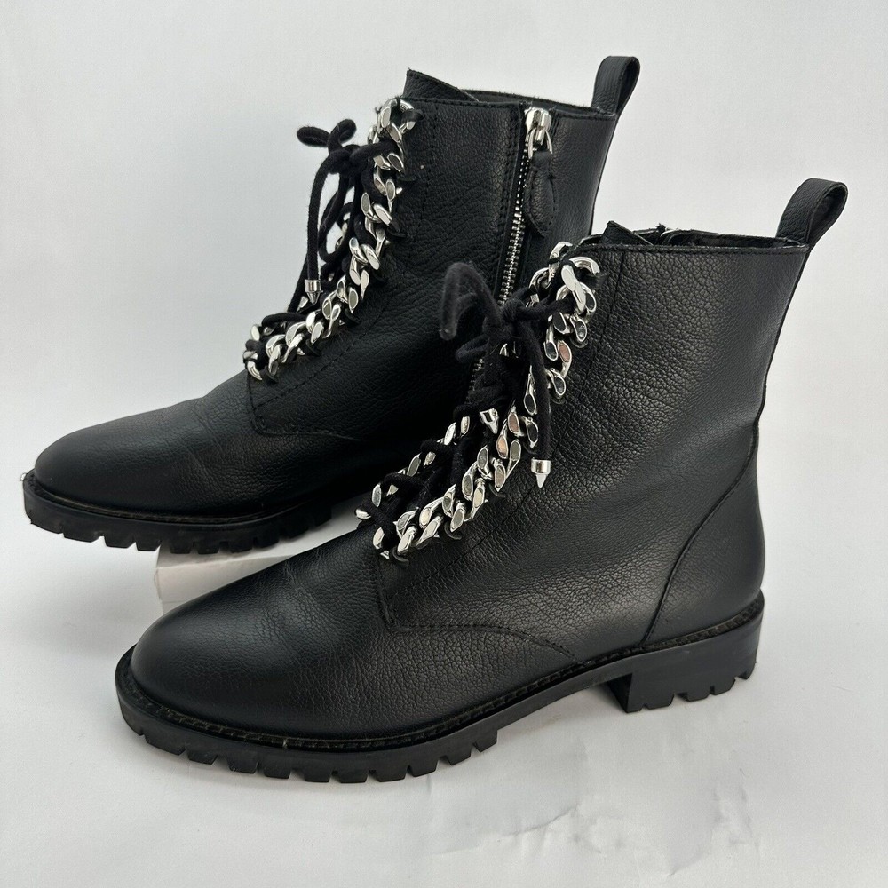 Rebecca Minkoff Women's Leather Ankle Chain-Link Accent Combat Boots